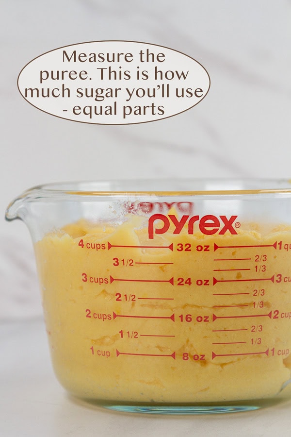 measuring the fruit puree.