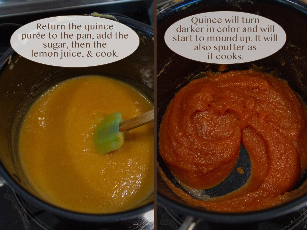 cooking the puree, left is less cooked, right is more cooked.