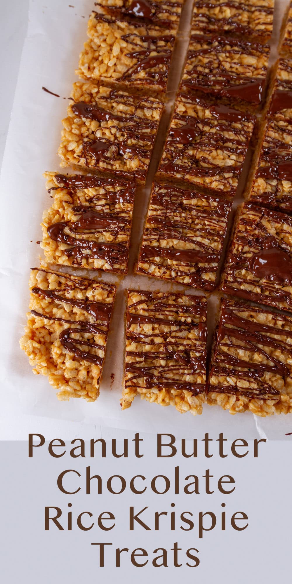 looking down on a pan of rice Krispies treats that have been cut apart.