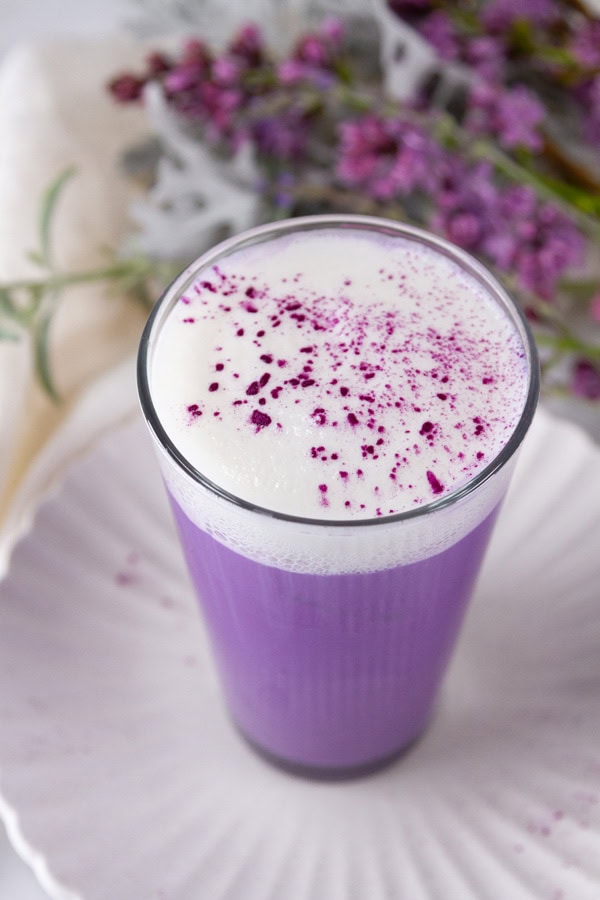 Looking down on a purple drink.