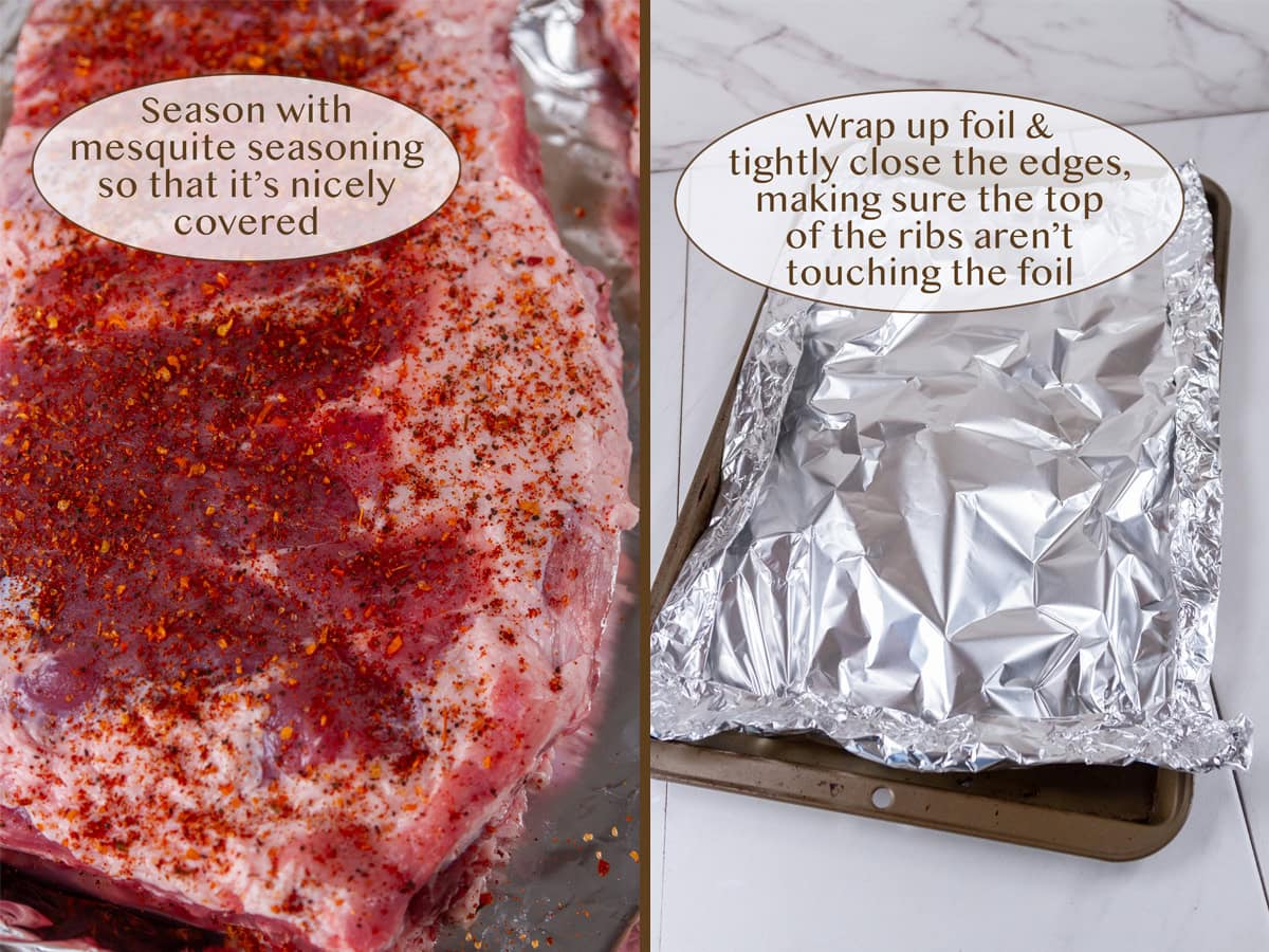 seasoning on the ribs on left and the foil packet on right.