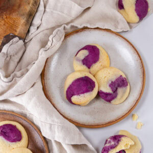square crop looking down on a plate of cookies.