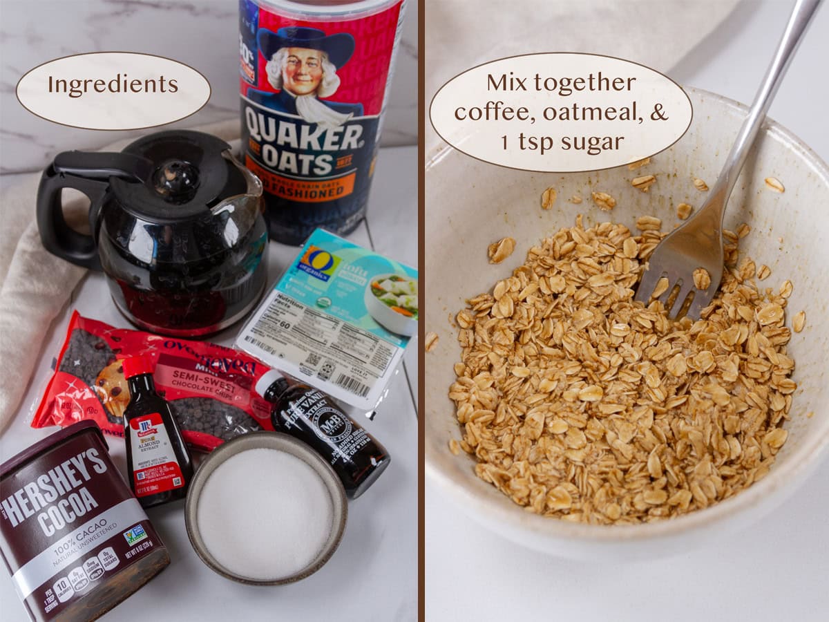ingredients on left and oat mixture on right.