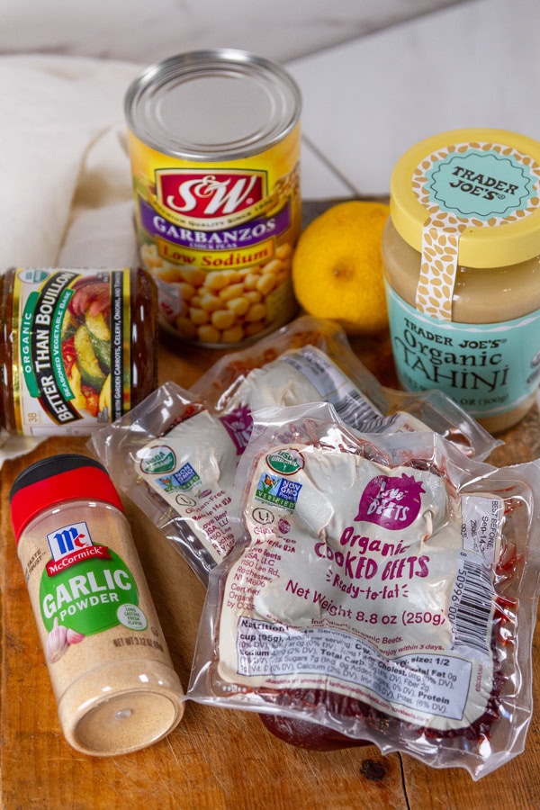 ingredients for hummus made with beets.