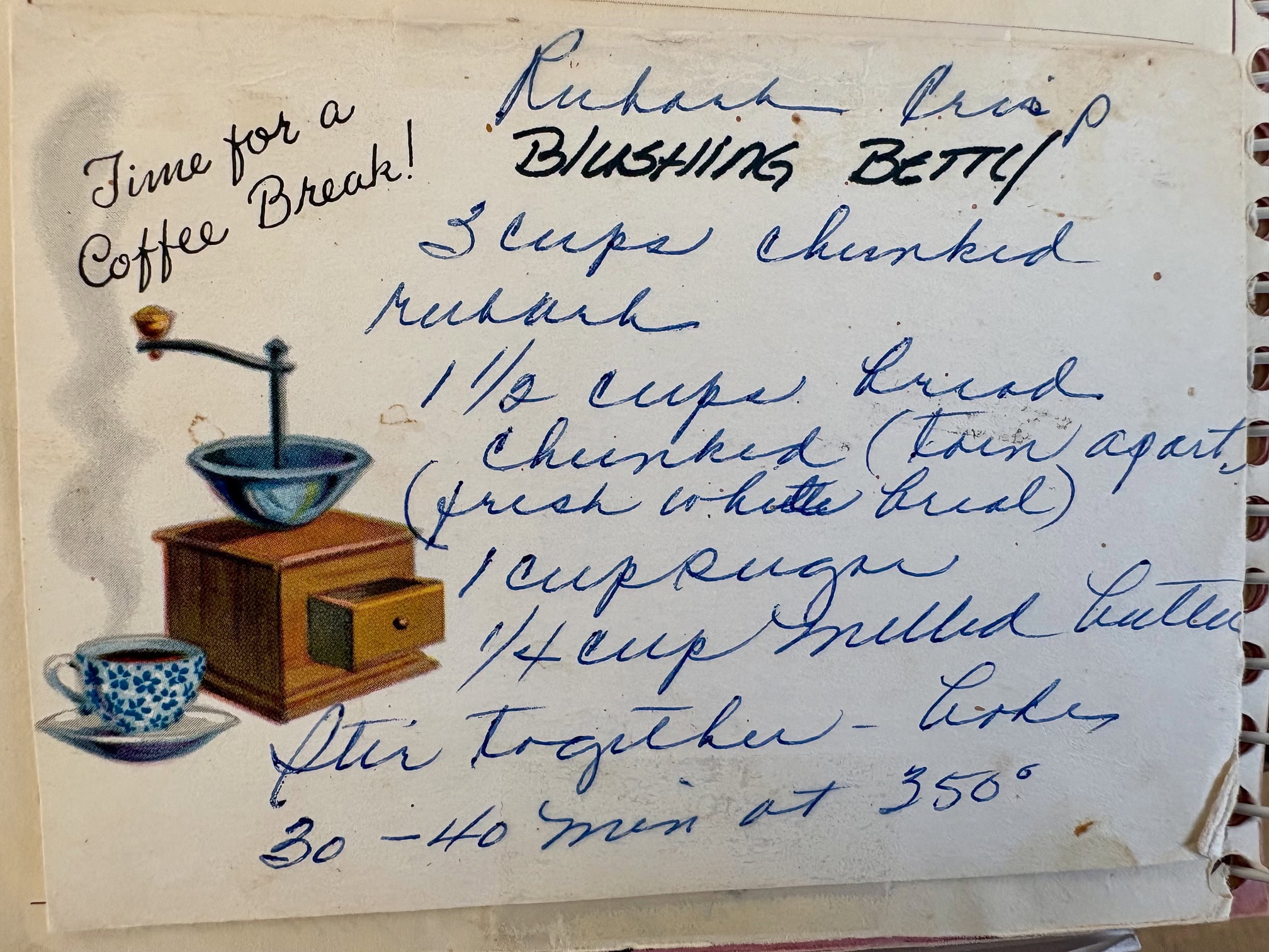 a recipe card with handwritten instructions.
