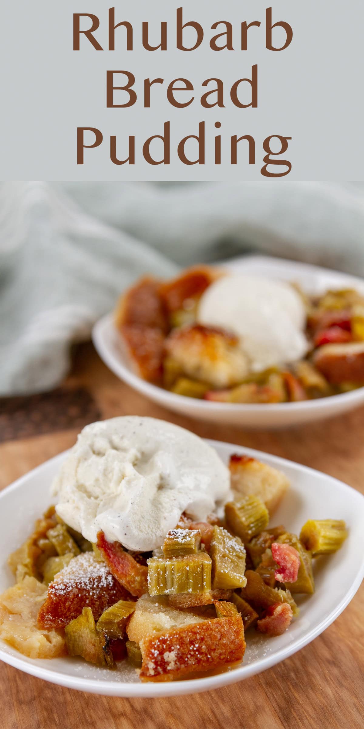 two servings of fruit dessert with vanilla ice cream on a wooden background.