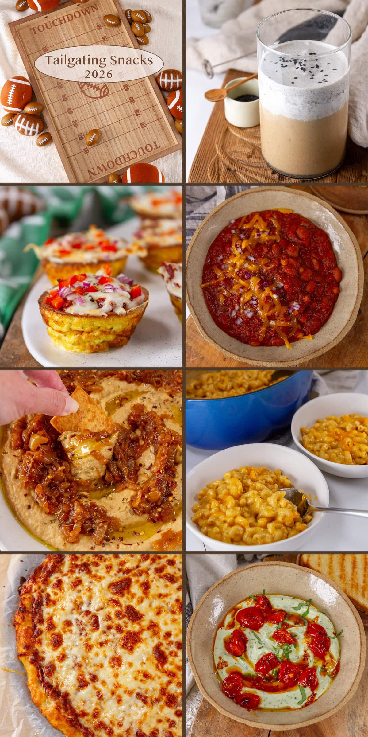 a collage of football game day foods.