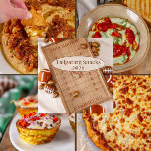 a collage of game day foods.