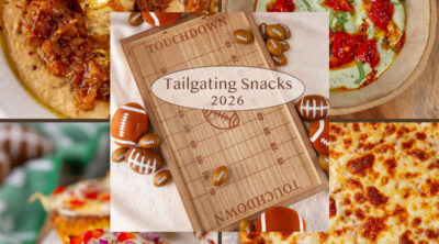 a collage of game day foods.