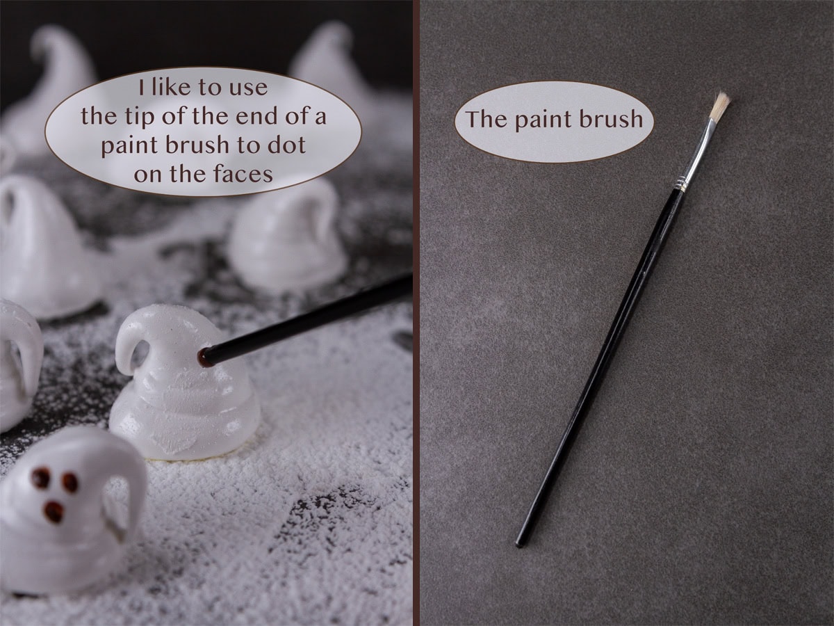 drawing the faces on with the tip of a paintbrush.