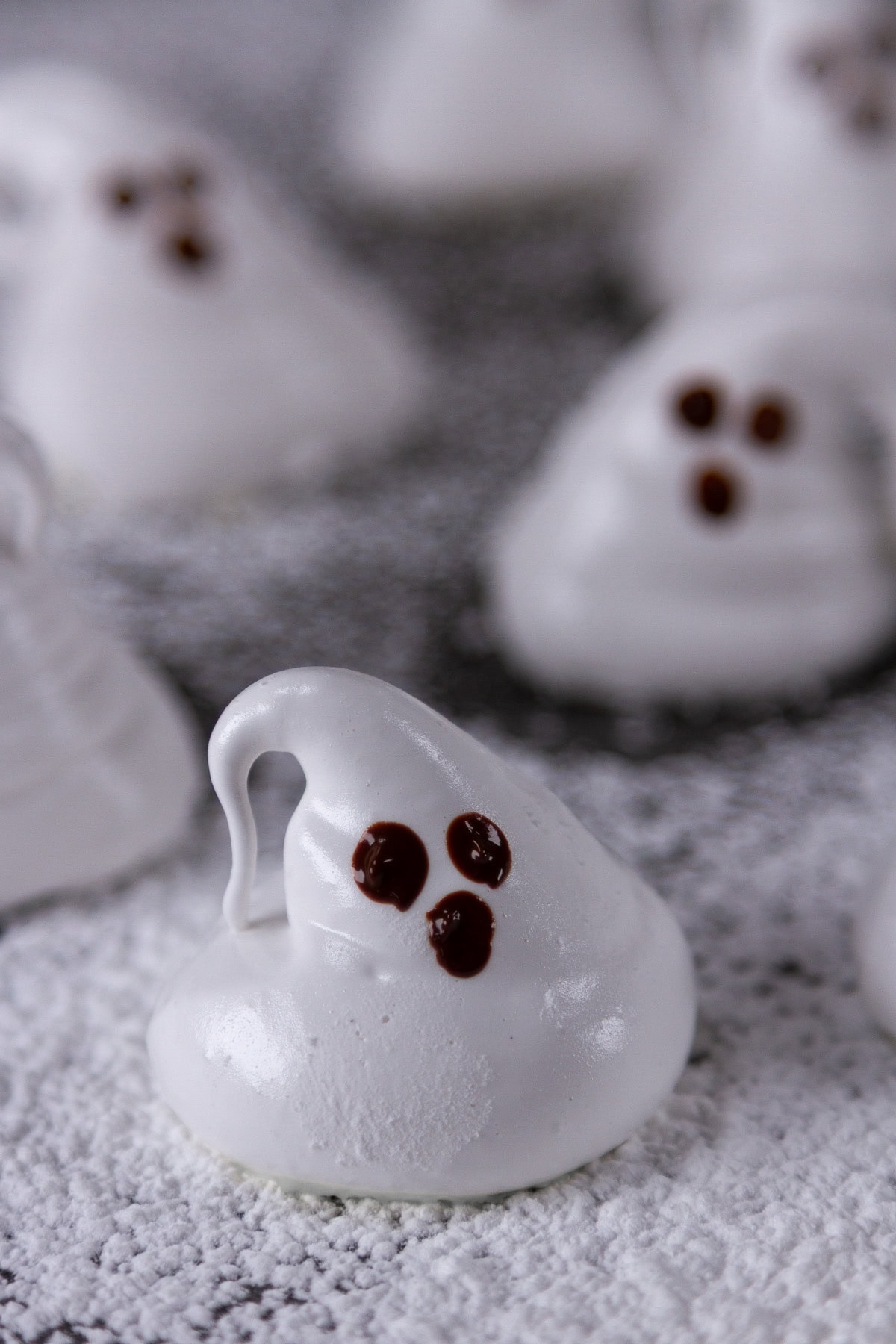 close up on a marshmallow ghost.