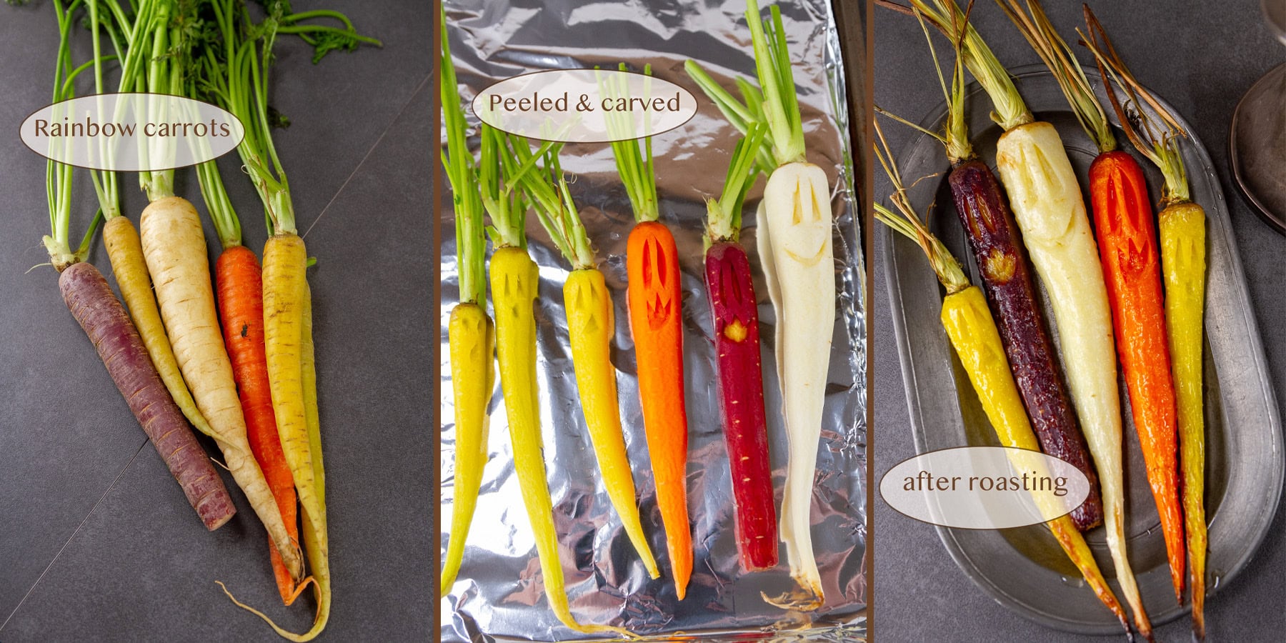 showing how to make Halloween carrots.