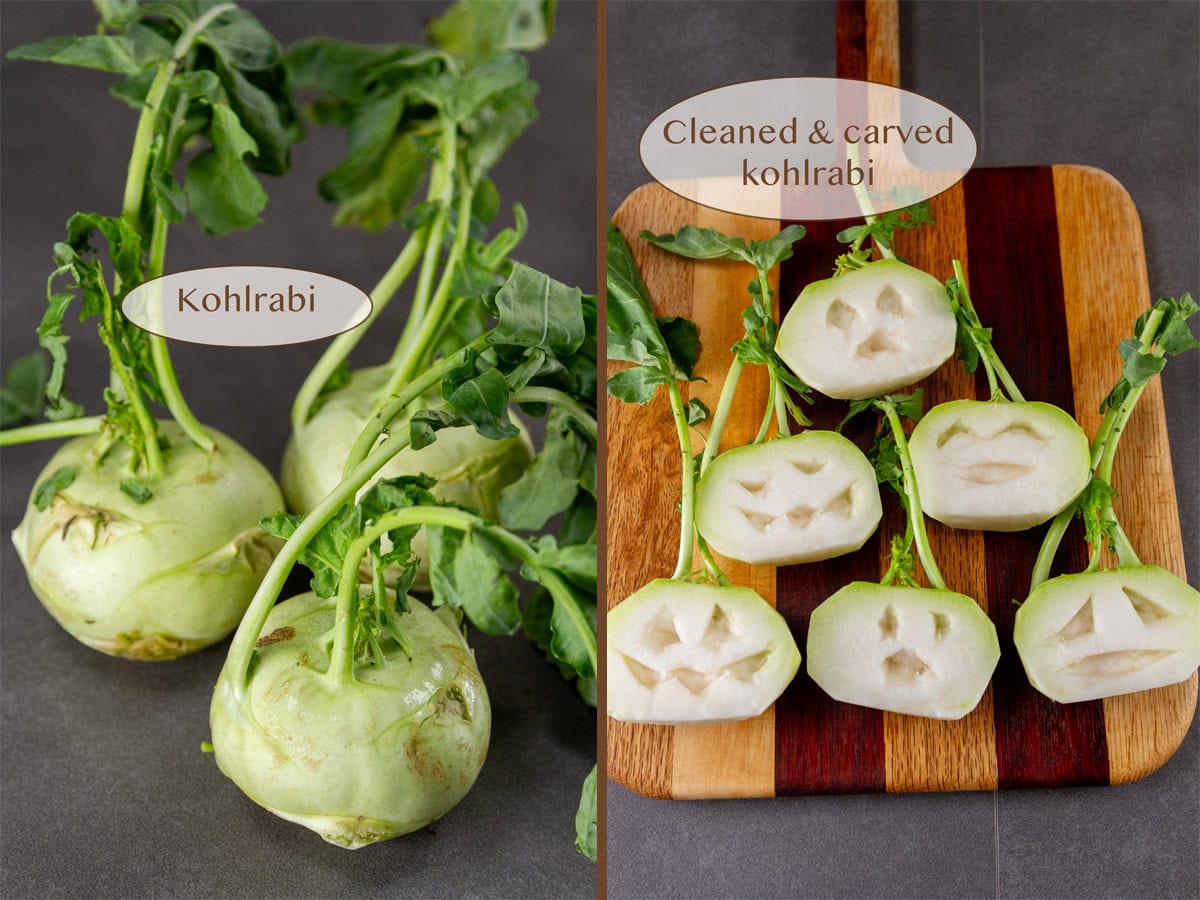 showing how to make roasted Halloween kohlrabi.